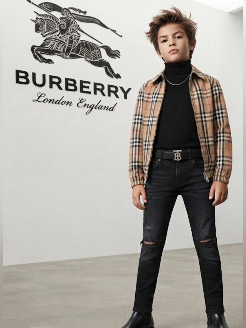 Authentic Burberry luxury designer black denim jeans Sz 8 kids